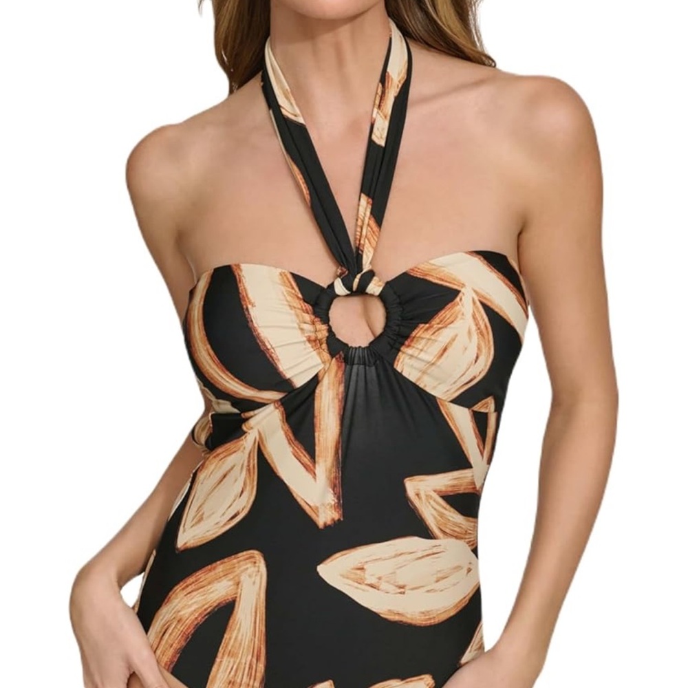 DKNY Black and Brown Patterned Swimsuit